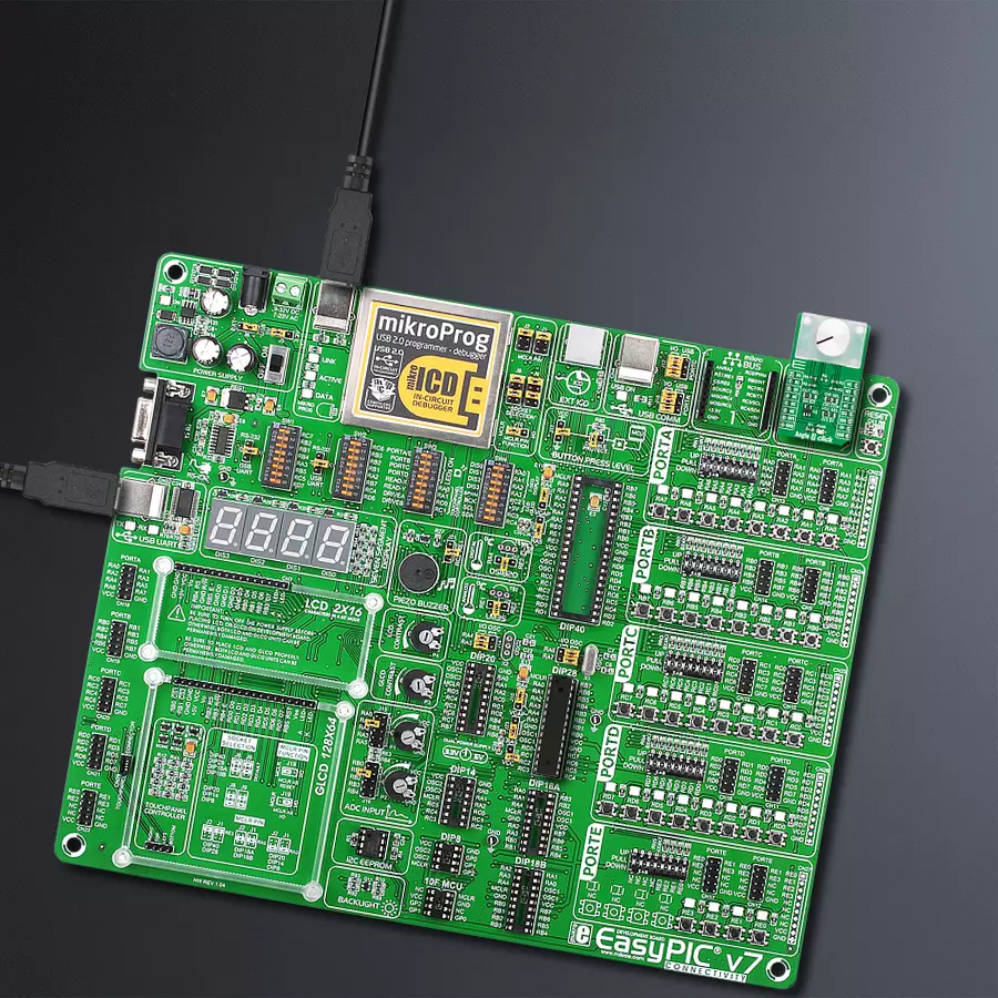 EasyPIC v7 Access MB 1 - upright/background hardware assembly