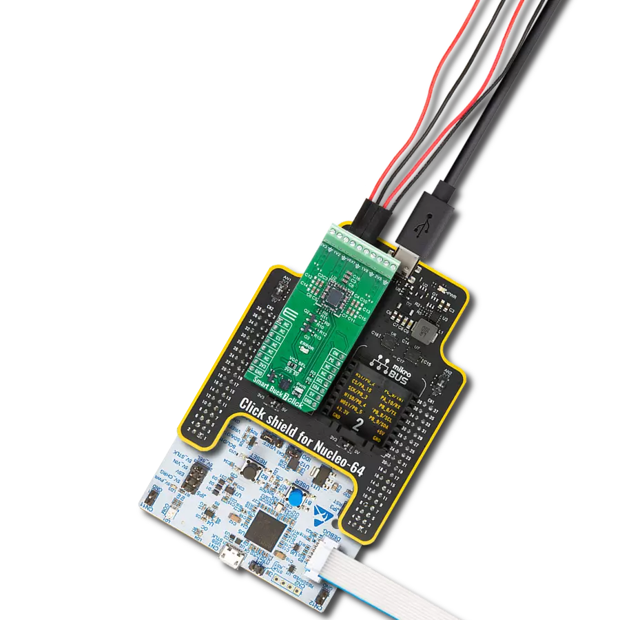 Smart Buck 7 Click with Nucleo 64 with STM32G474RE MCU