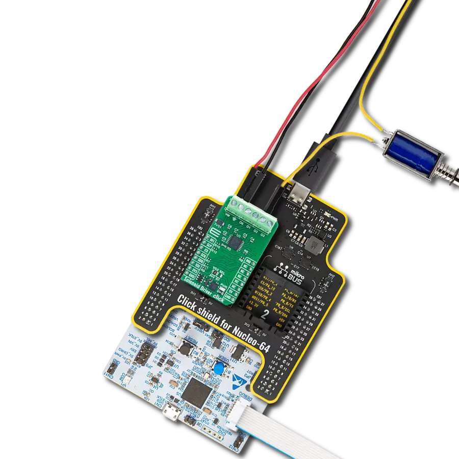 Solenoid Driver Click with Nucleo 64 with STM32G474RE MCU