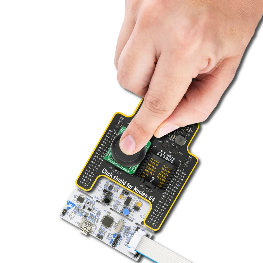 Add precise two-axis joystick control with tactile feedback using the THB001P, VZ43FC1B5640007L, and STM32F410RB
