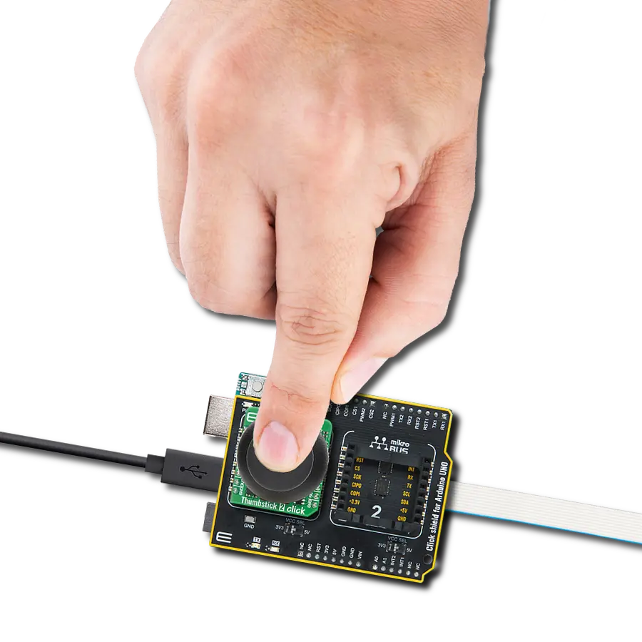 Add precise two-axis joystick control with tactile feedback using the THB001P, VZ43FC1B5640007L, and ATmega328