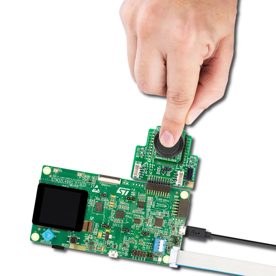 使用 THB001P、VZ43FC1B5640007L 和 STM32L496AG,实现精准的双轴摇杆控制并具备触觉反馈