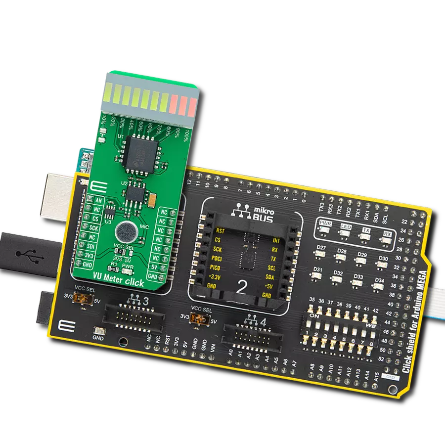 Volume Unit Meter Arduino Displays the intensity of an audio signal using LM3914 and ATmega2560 ...