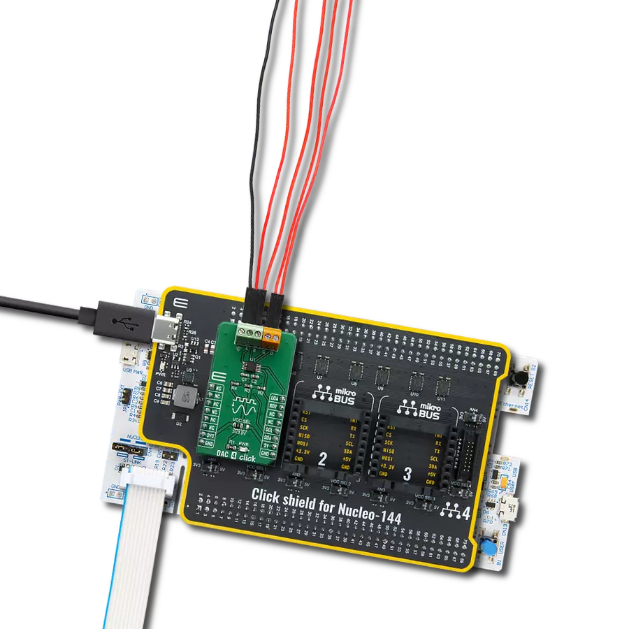 DAC 4 Click with Nucleo 144 with STM32F413ZH MCU