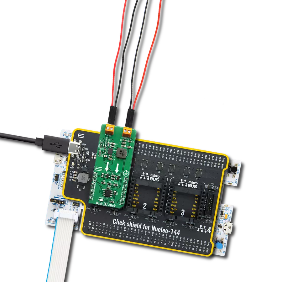 Buck 12 Click with Nucleo 144 with STM32F413ZH MCU