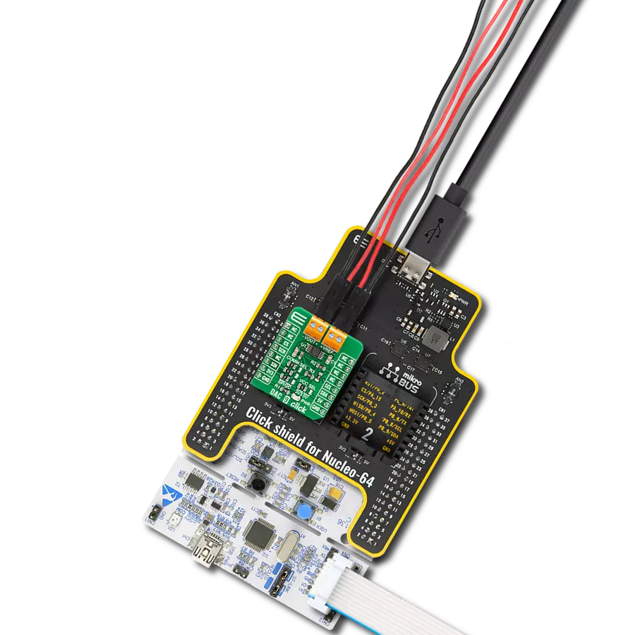 DAC 9 Click with Nucleo-64 with STM32F091RC MCU