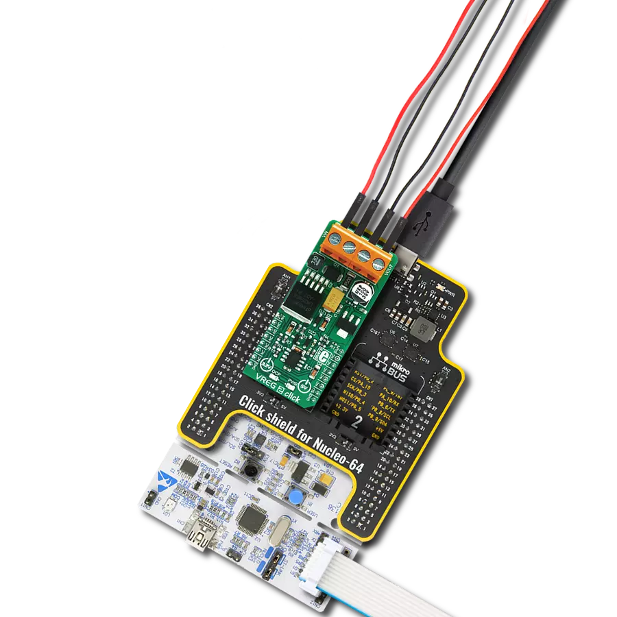 VREG 2 Click with Nucleo-64 with STM32F091RC MCU
