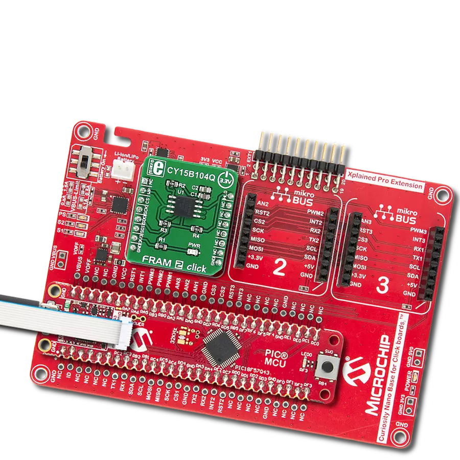 FRAM 2 Click with Curiosity Nano with PIC18F57Q43