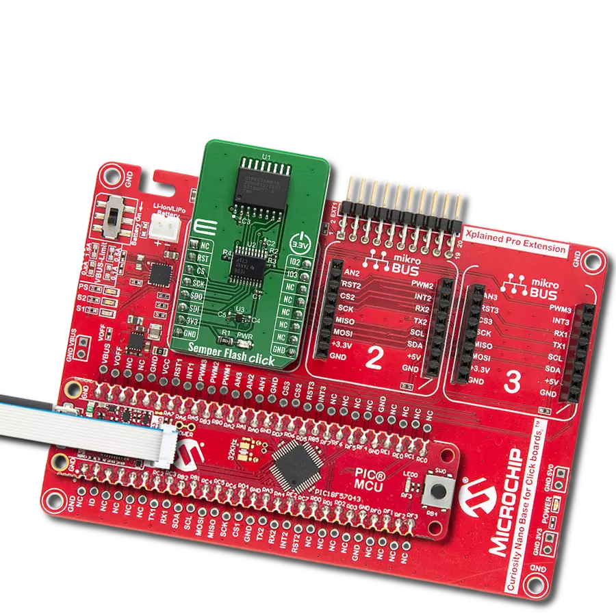Semper Flash Click with Curiosity Nano with PIC18F57Q43