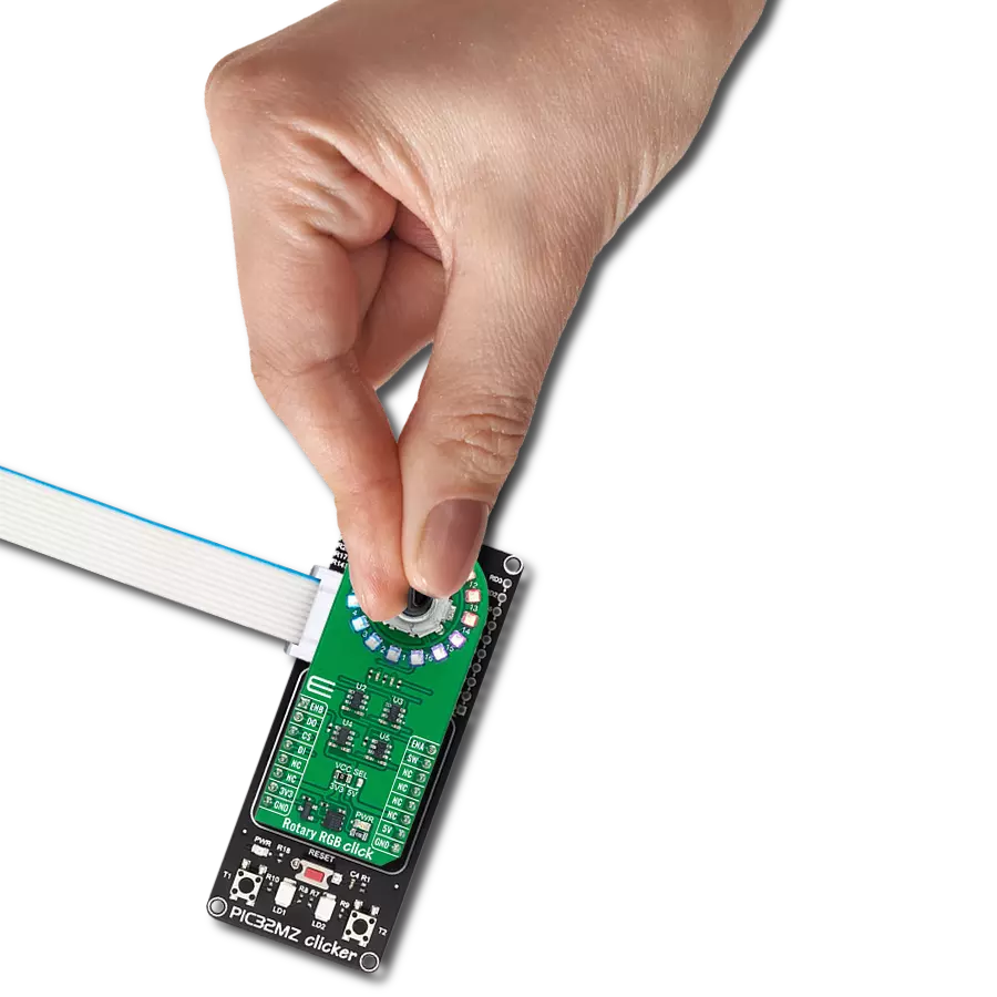 Create interactive controls, visual effects, and precise position displays with WS2812B-2020, EC12D1564402, and PIC32MZ1024EFH064