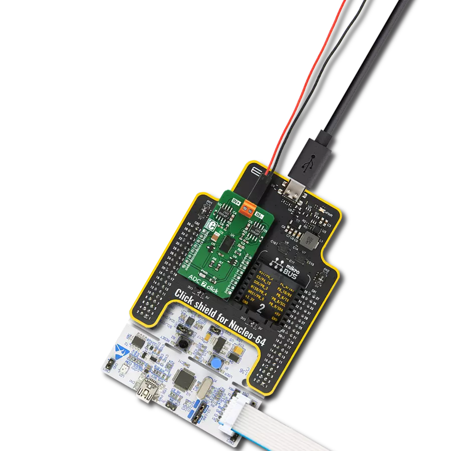 ADC 7 Click with Nucleo-64 with STM32F091RC MCU