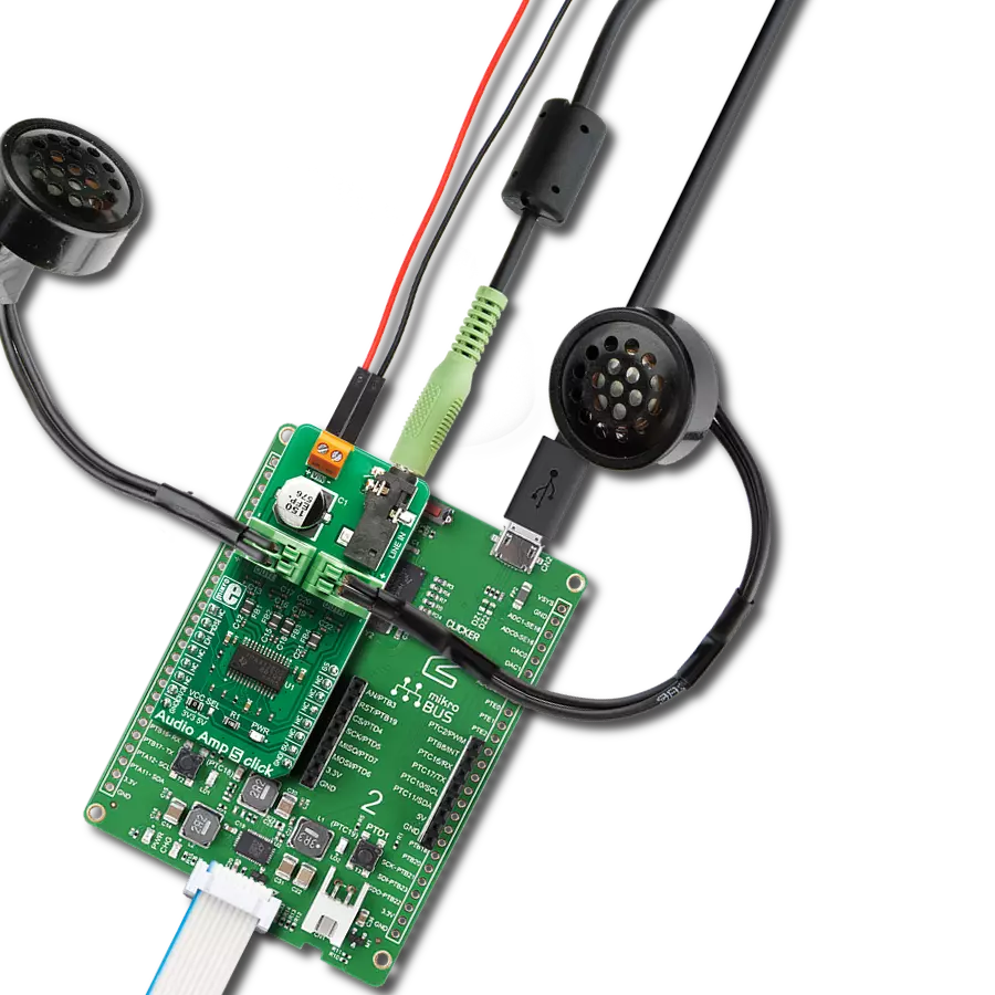 AudioAmp 5 Click with Clicker 2 for Kinetis