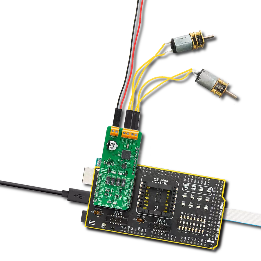 DC Motor 12 Click with Arduino Mega 2560 Rev3