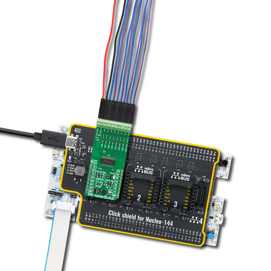 DIGI Isolator 2 Click with Nucleo 144 with STM32F413ZH MCU