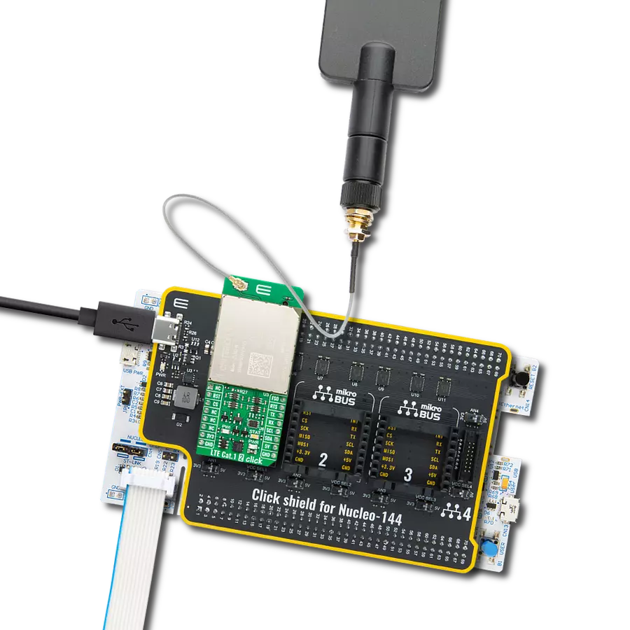 LTE Cat.1 2 Click with Nucleo 144 with STM32F413ZH MCU