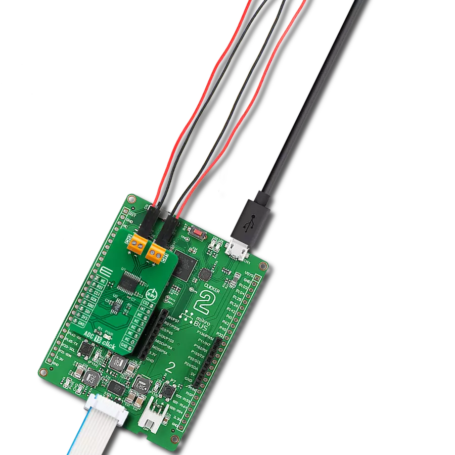 ADC 15 Click with Clicker 2 for dsPIC33