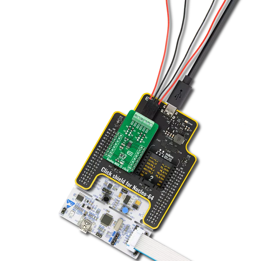 Analog MUX 5 Click with Nucleo-64 with STM32F091RC MCU