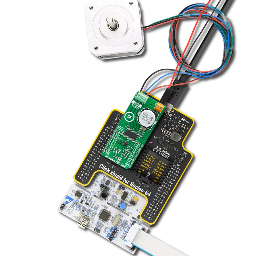 Brushless 20 Click with Nucleo-64 with STM32F091RC MCU
