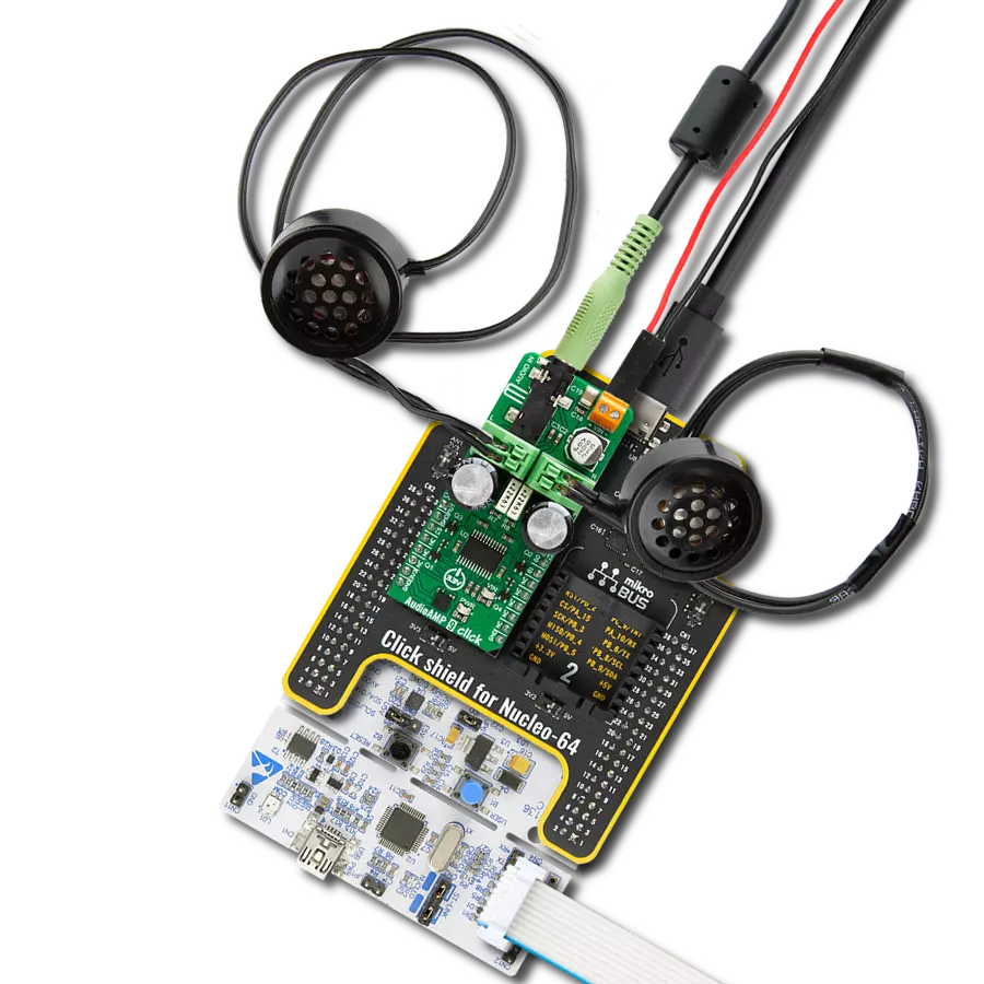 AudioAMP 9 Click with Nucleo-64 with STM32F091RC MCU