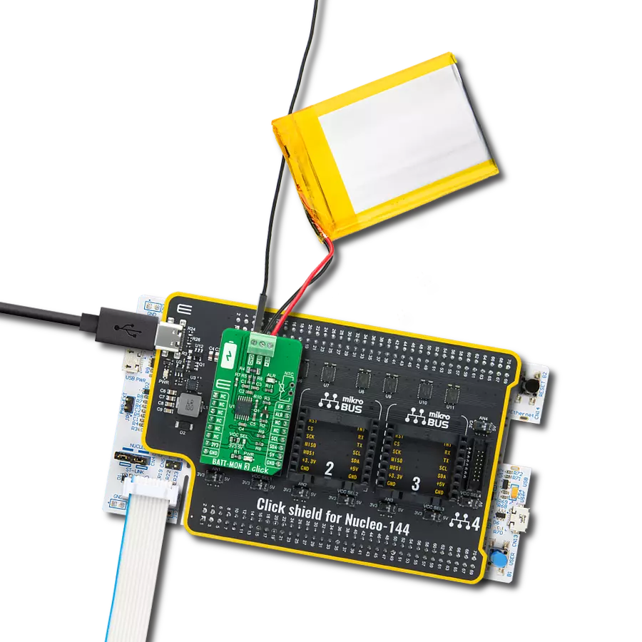 BATT-MON 3 Click with Nucleo 144 with STM32F413ZH MCU