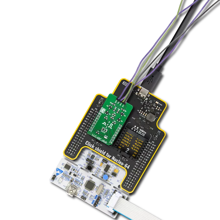 LLC-I2C Click with Nucleo-64 with STM32F091RC MCU