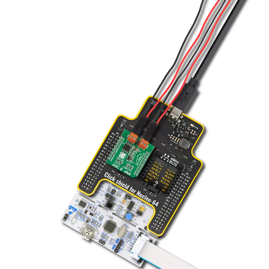 ADC 2 Click with Nucleo-64 with STM32F091RC MCU