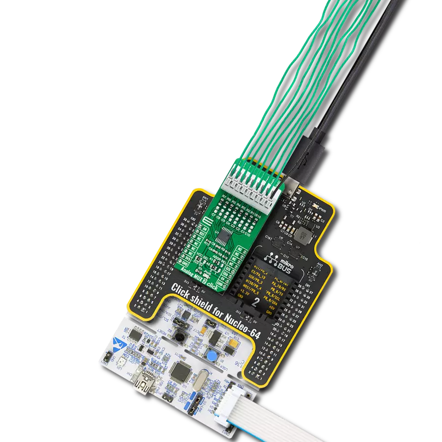 Analog MUX 2 Click with Nucleo-64 with STM32F091RC MCU