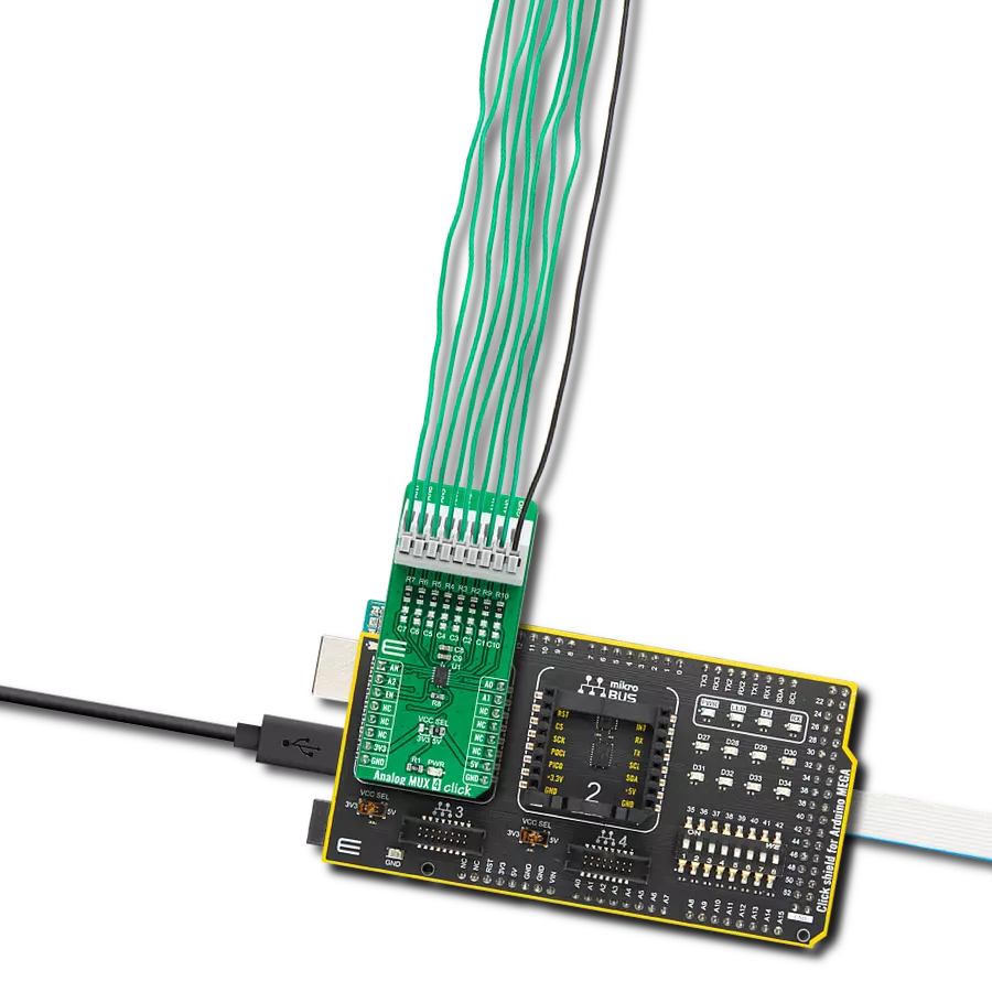 Analog MUX 4 Click with Arduino Mega 2560 Rev3