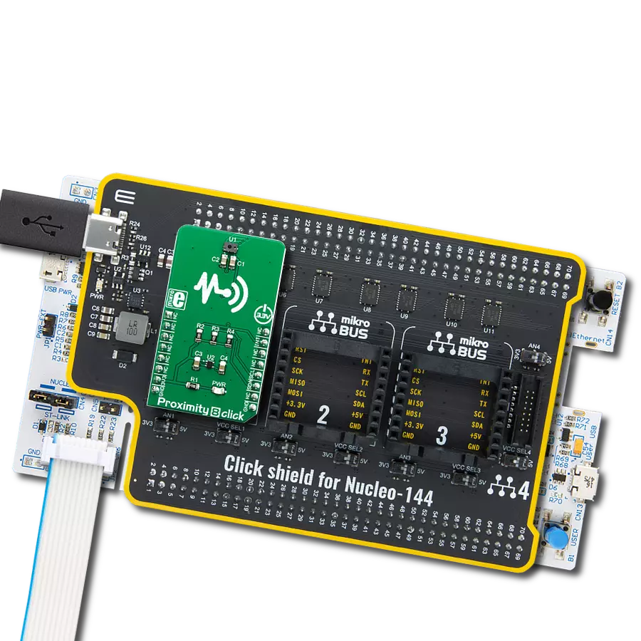 Proximity 8 Click with Nucleo 144 with STM32F413ZH MCU