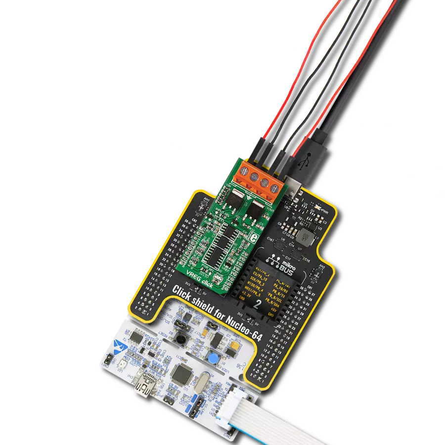 VREG Click with Nucleo-64 with STM32F091RC MCU