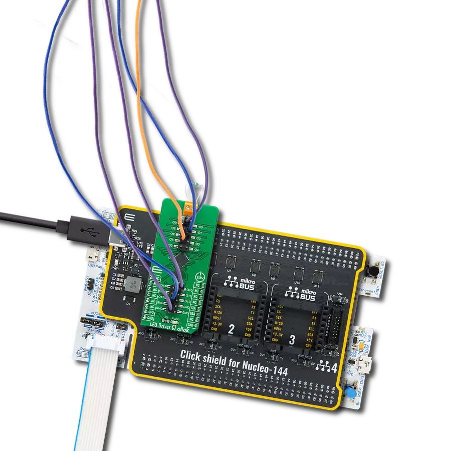 LED Driver 9 Click with Nucleo 144 with STM32F413ZH MCU