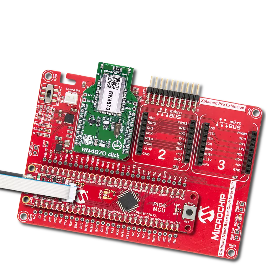 基于BLE 4.2的易于使用/即插即用解决方案，使用RN4870和PIC18F57Q43