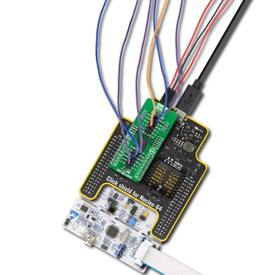 ADC 18 Click with Nucleo-64 with STM32F091RC MCU