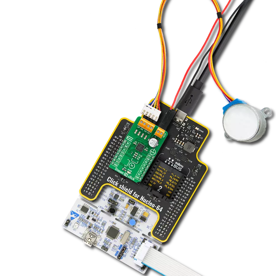 Stepper 16 Click with Nucleo-64 with STM32F091RC MCU