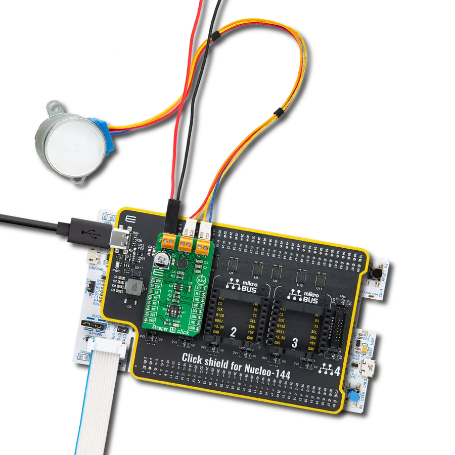 Stepper 18 Click with Nucleo 144 with STM32F413ZH MCU