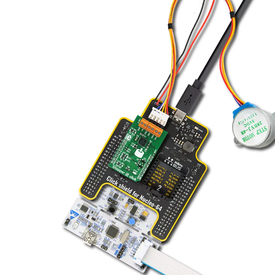 Stepper 5 Click with Nucleo-64 with STM32F091RC MCU