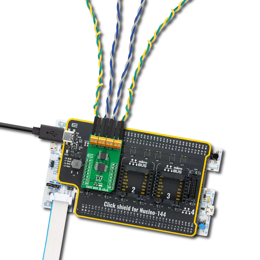 UART MUX 2 Click with Nucleo 144 with STM32F413ZH MCU