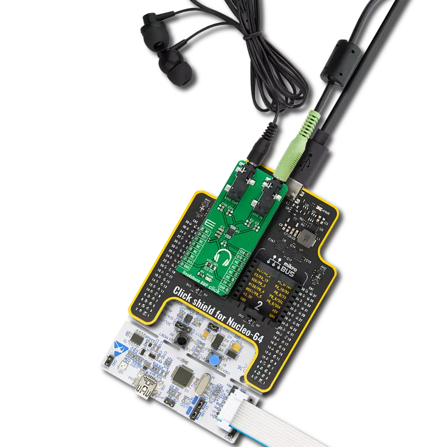 Headphone AMP Click with Nucleo-64 with STM32F091RC MCU