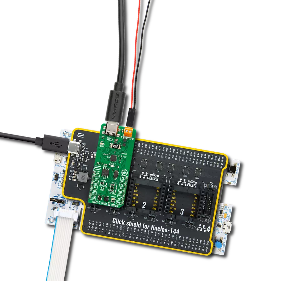 USB-C Sink 3 Click with Nucleo 144 with STM32F413ZH MCU