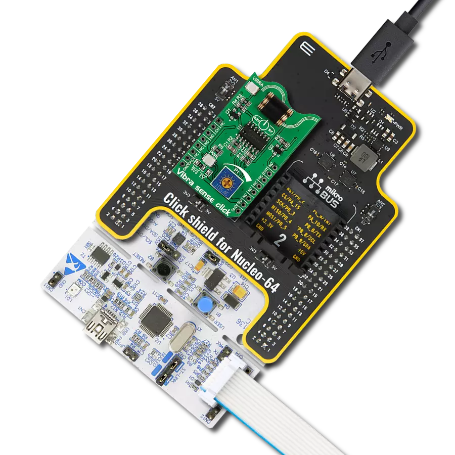 Vibra sense Click with Nucleo-64 with STM32F091RC MCU