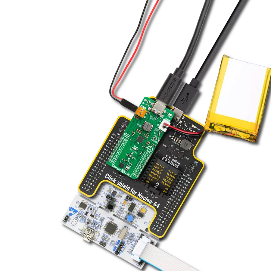 Charger 25 Click with Nucleo-64 with STM32F091RC MCU
