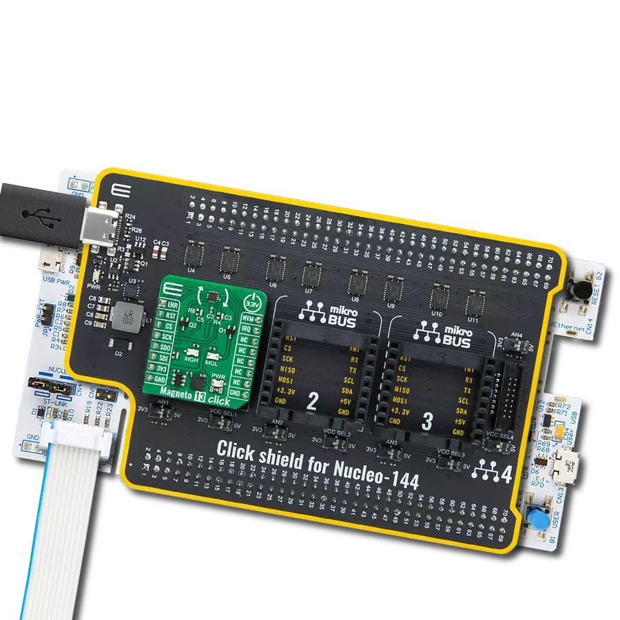 Magneto 13 Click with Nucleo 144 with STM32F413ZH MCU