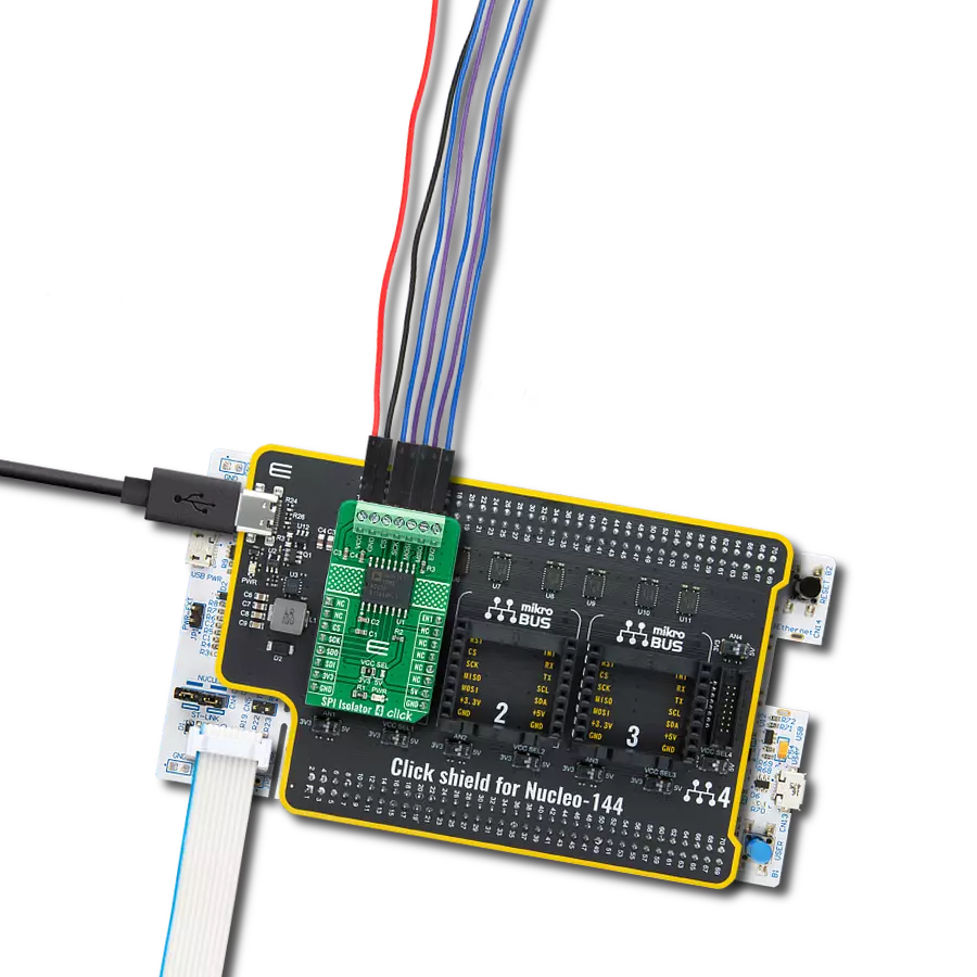 SPI Isolator 4 Click with Nucleo 144 with STM32F413ZH MCU