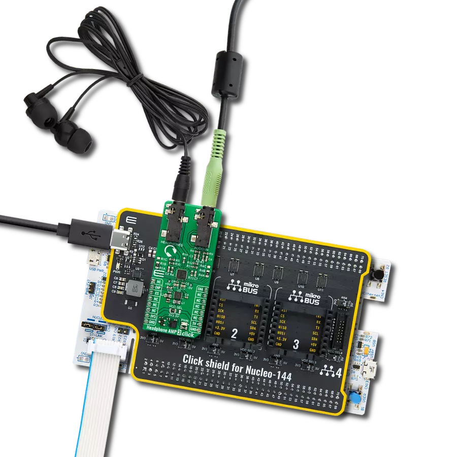 Headphone AMP 3 Click with Nucleo 144 with STM32F413ZH MCU