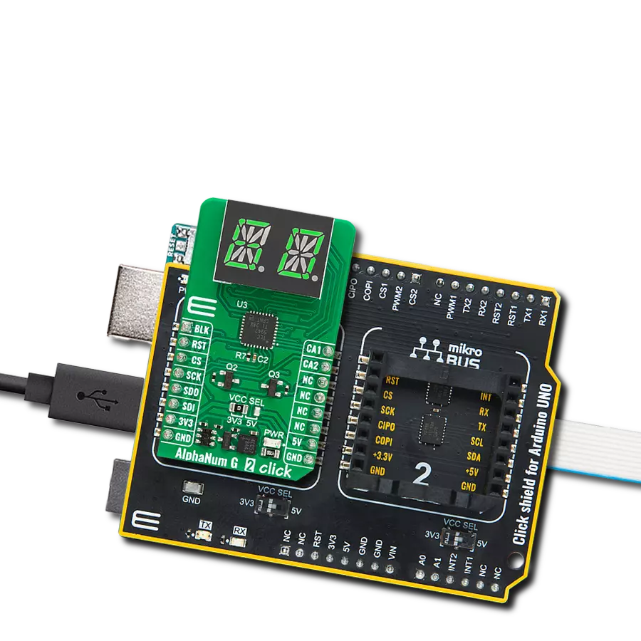 AlphaNum G 2 Click with Arduino UNO Rev3