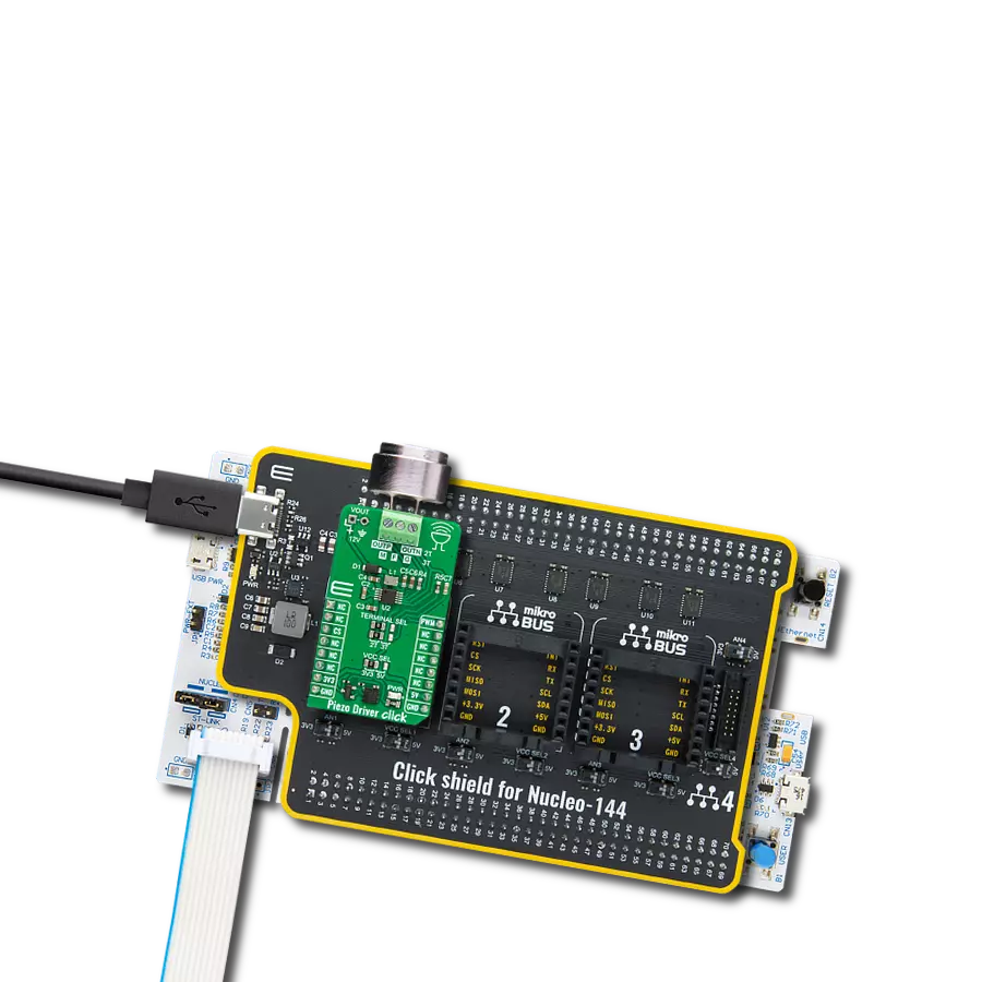 Piezo Driver Click with Nucleo 144 with STM32F413ZH MCU