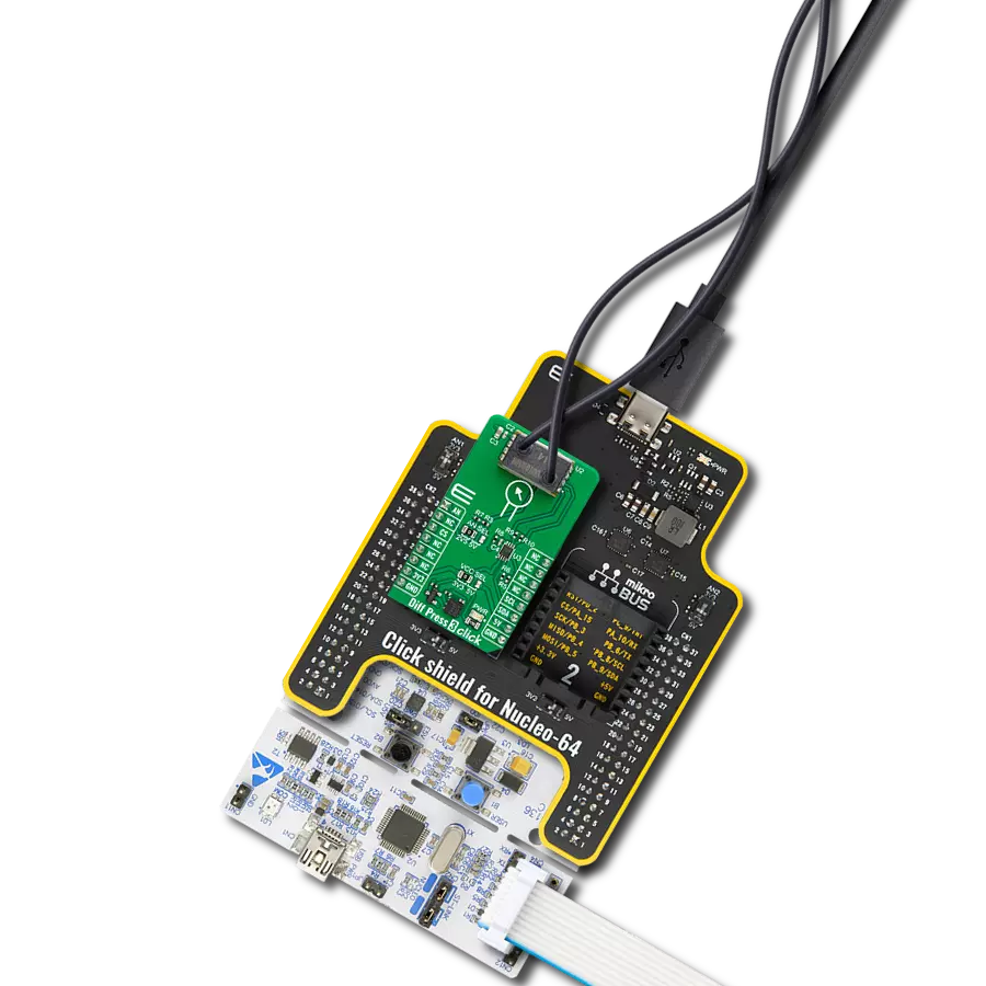 Diff Press 3 Click with Nucleo-64 with STM32F091RC MCU