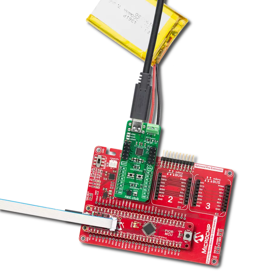 Provide essential functions for charging and managing battery power in electronic devices with nPM1300 and PIC18F57Q43