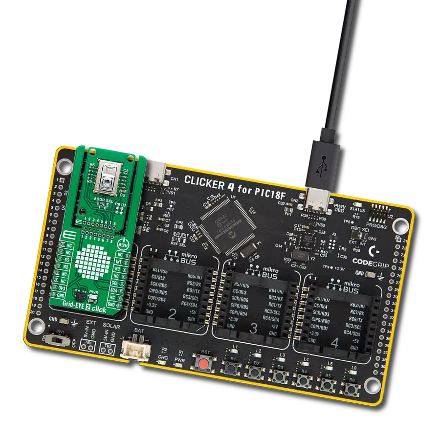 Grid-EYE 2 Click with CLICKER 4 for PIC18F
