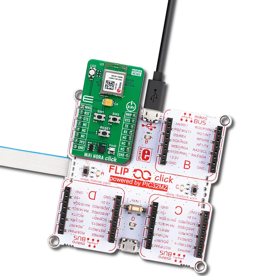 使用NORA-W36和PIC32MZ2048EFH100提供核心无线通信功能,支持WiFi 4 (802.11a/b/g/n)和v5.3 BLE